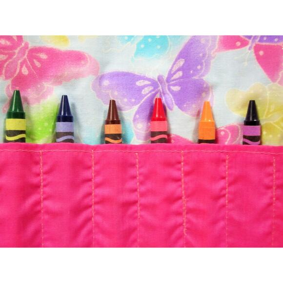 Blue butterfly crayon bag - holds 10 crayons, crayon tote, travel art bag - Picture 2 of 5